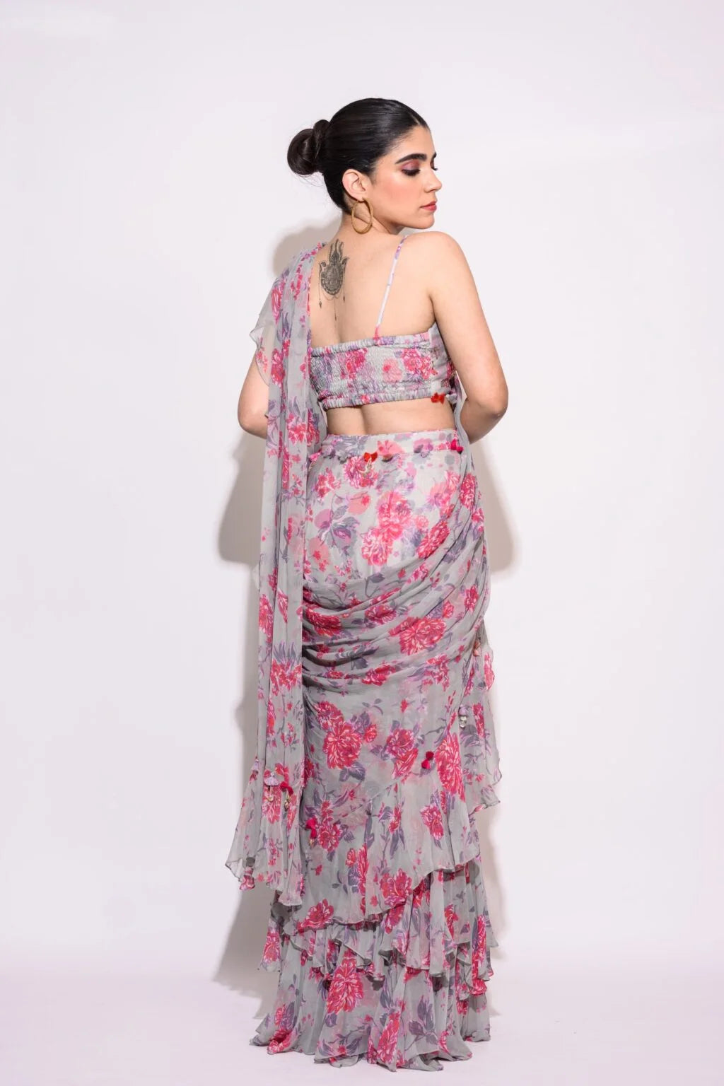 GRAY FLORAL SAREE