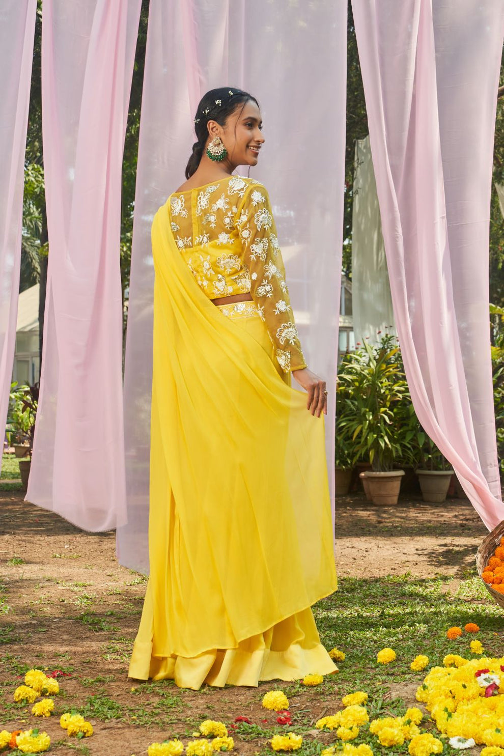 YELLOW EMBROIDERED SAREE