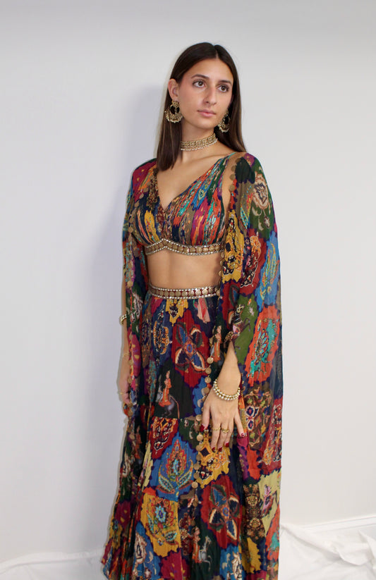 Multi-Colored Printed Lehenga Set