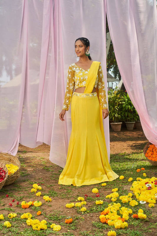 YELLOW EMBROIDERED SAREE